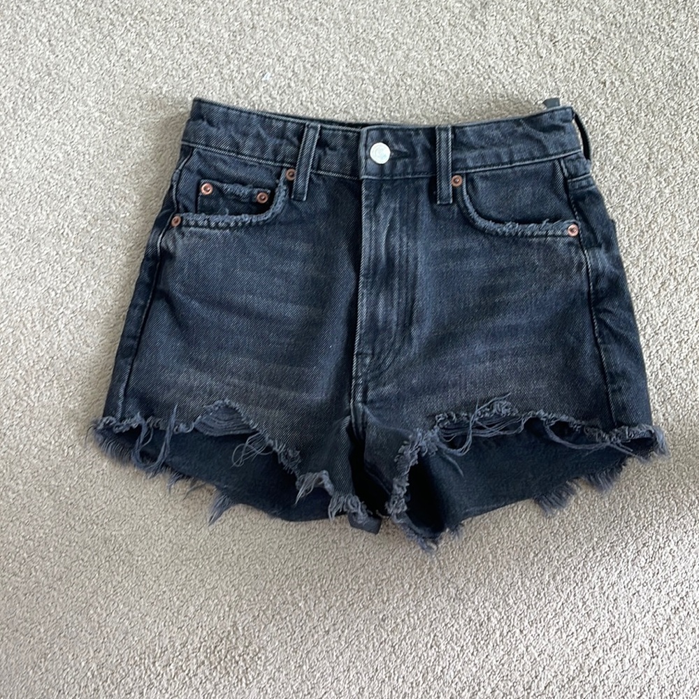 zara high waisted black denim shorts